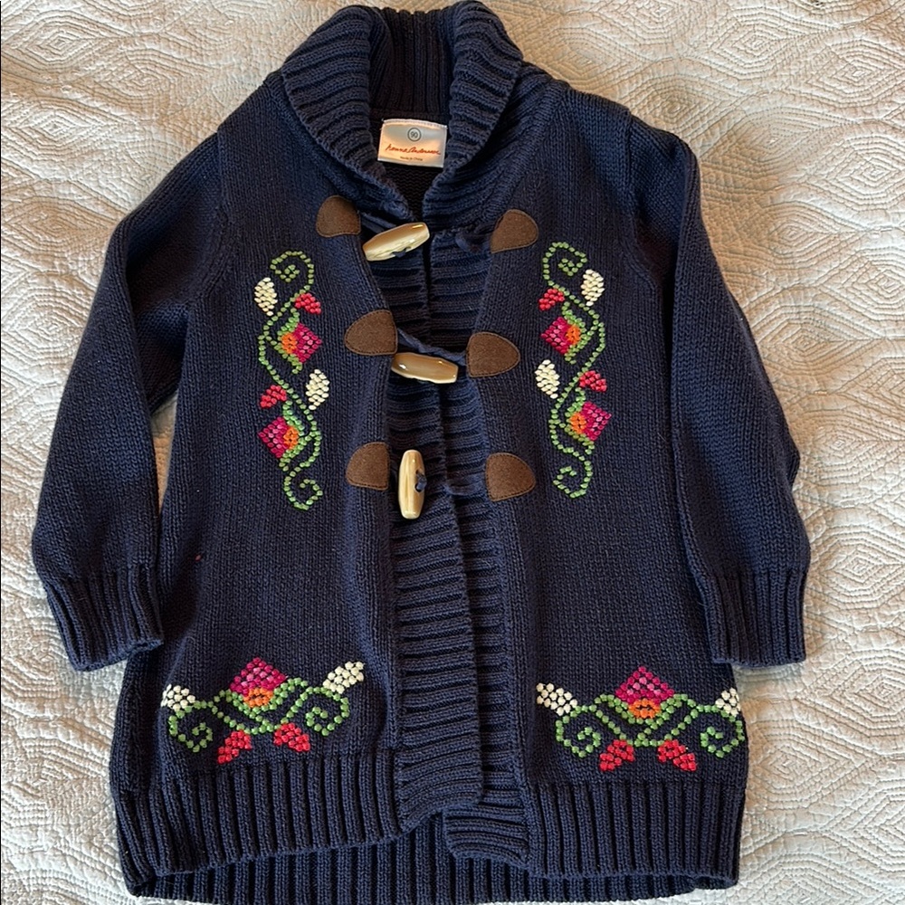 Navy Blue Embroidered Girl’s Sweater